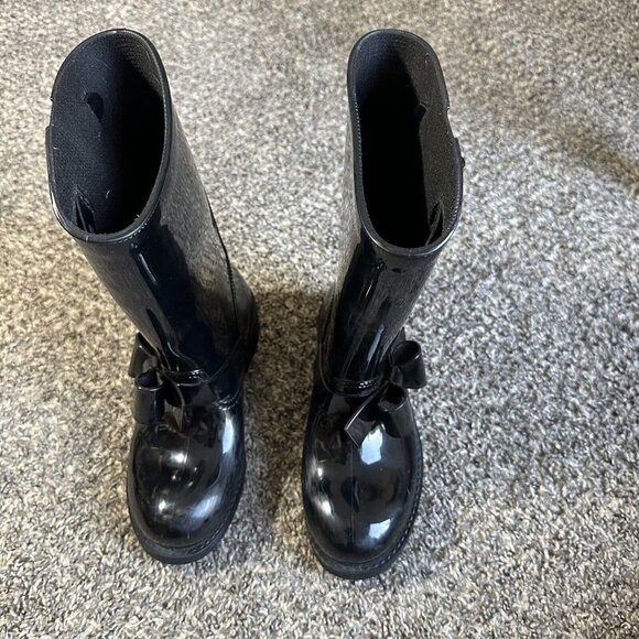 RED VALENTINO BLACK BOW MID-CALF RUBBER RAIN BOOTS SIZE 36 US 6 - Picture 2 of 10